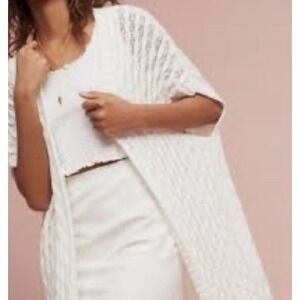 Mo;Vint Anthropologie Cable Knit Cardigan Sweater Sz M Ivory Sleeveless Open